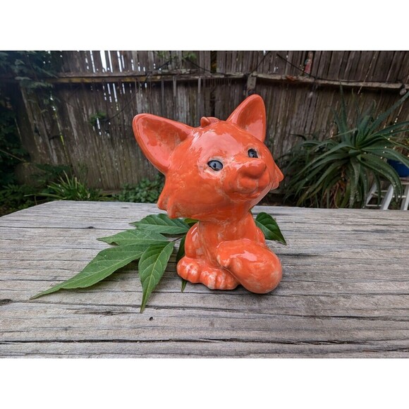 Vintage Ceramic Fox Figurine, Retro Orange Decor - Picture 3 of 10